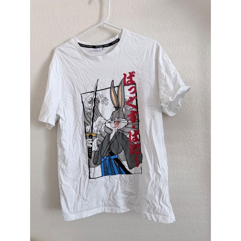 Looney Tunes Bugs Bunny Samurai Katana Graphic T-Shirt White Mens Large